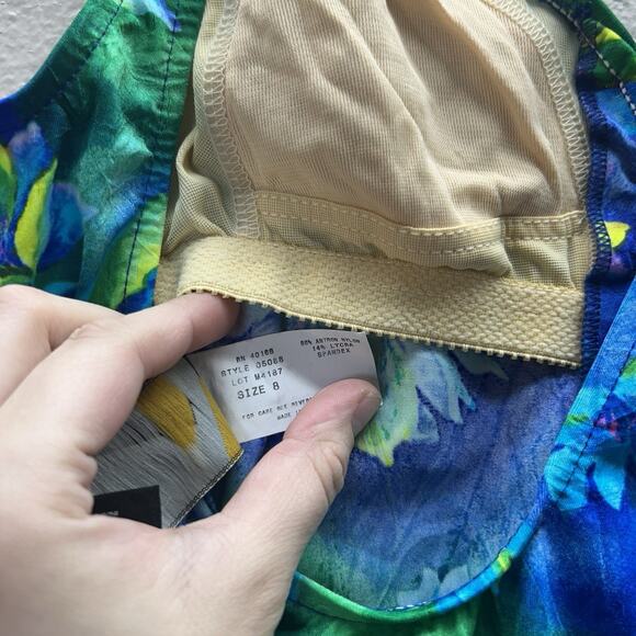 Vintage 1970s 1980s Mainstream Floral Blue One Piece Swim Suit Cheeky Bathing 8 - Picture 6 of 8